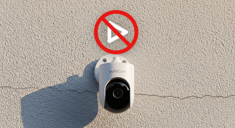 Cámara de seguridad Eufy Security que no graba, ilustrando problemas comunes de grabación y detección.