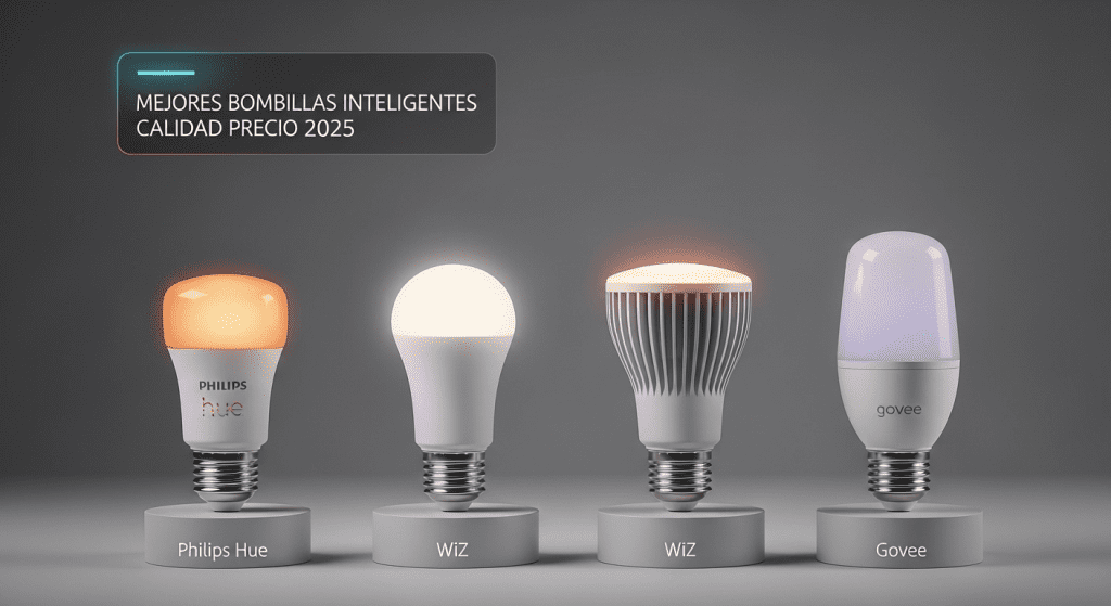 Comparativa mejores bombillas inteligentes calidad precio 2025 Philips Hue WiZ Govee