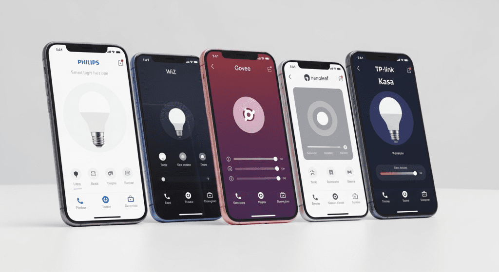 Comparativa apps bombillas inteligentes Hue WiZ Govee Nanoleaf TP-Link interfaces
