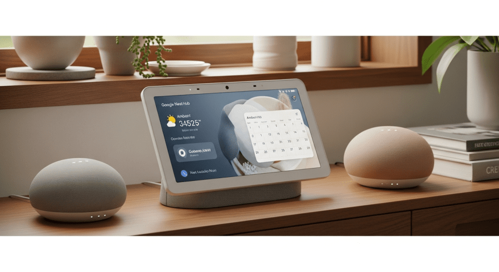 Familia dispositivos Google Nest Hub Audio Mini 2025