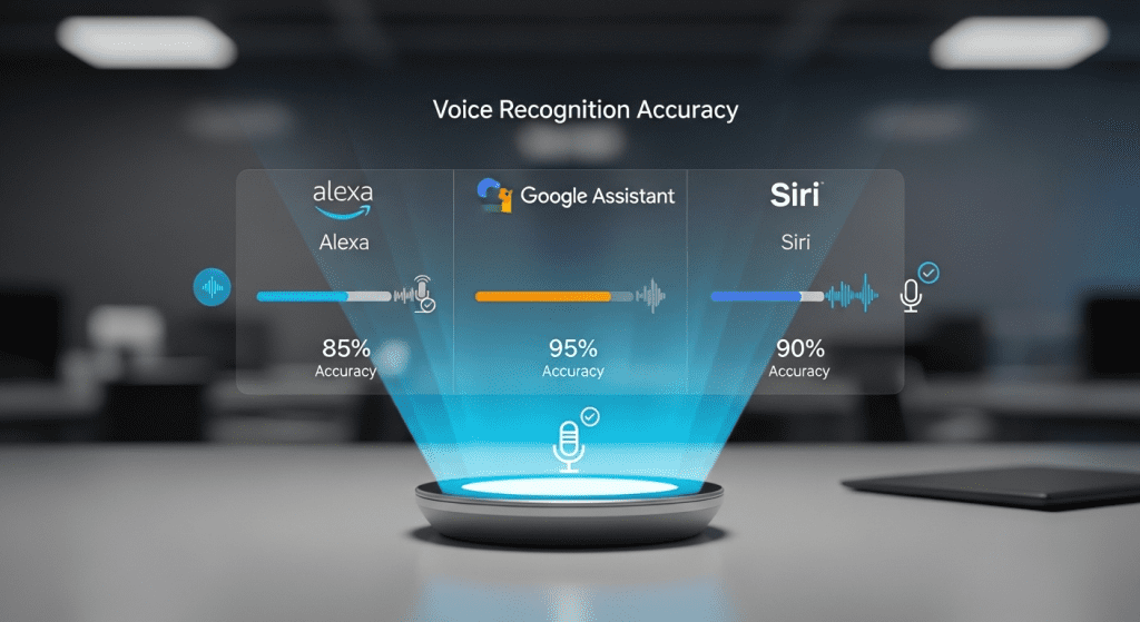 Precisión reconocimiento voz Alexa Google Assistant Siri