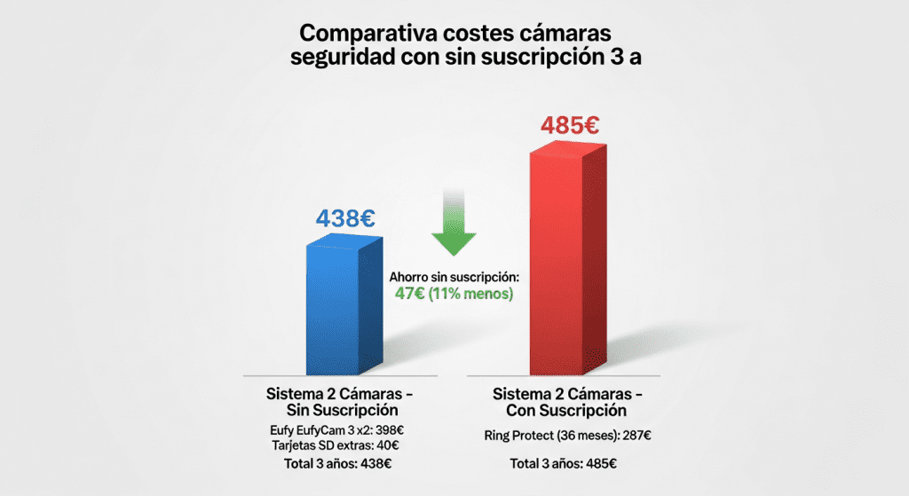 Comparativa costes cámaras seguridad con sin suscripción 3 años