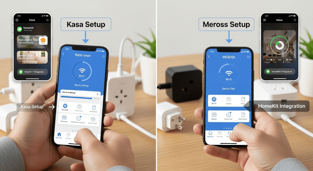 Configuración enchufes inteligentes paso a paso apps Kasa Meross HomeKit