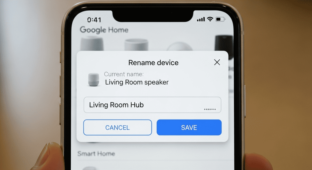 renombrar dispositivo google home cambiar nombre sincronizar comando voz
