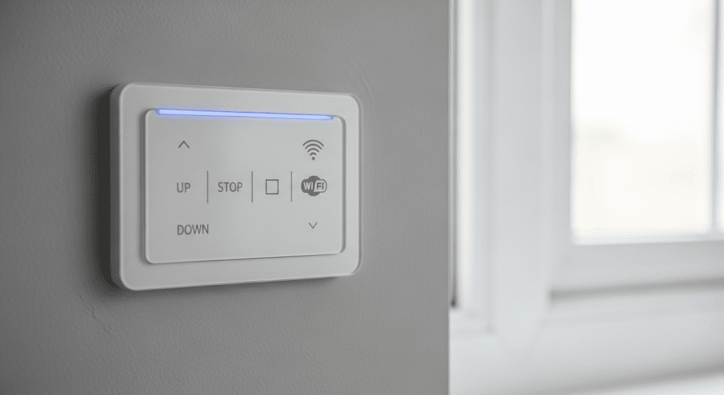 Interruptor persiana wifi instalado en pared para automatizar persianas