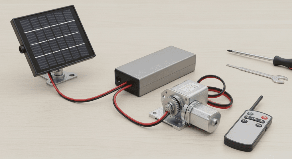 Kit motor solar panel batería control remoto automatizar persianas