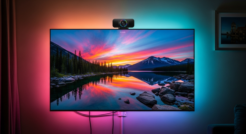 Sistema Govee cámara instalada tira led TV sincronizar luces govee vs philips