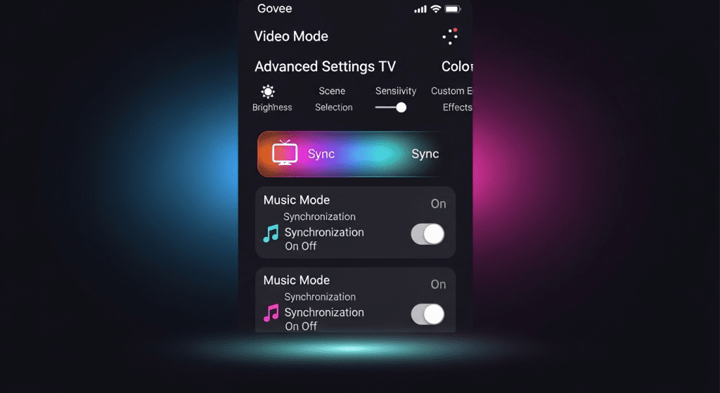 App Govee configuración avanzada modos video music sincronizar luces TV