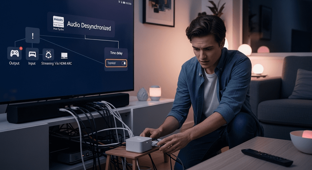 hue sync audio desincronizado hdmi arc