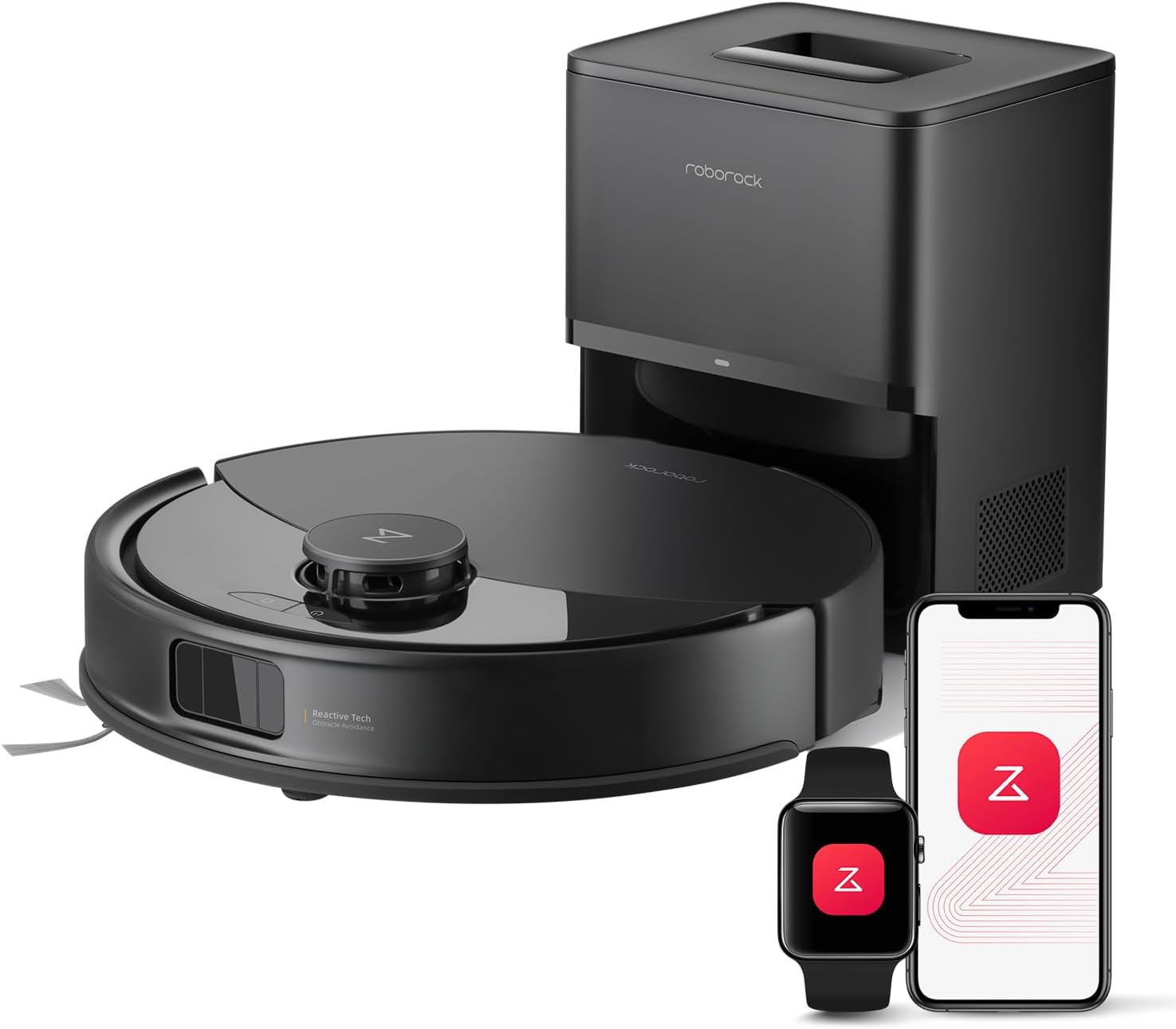Robot aspirador Roborock Q5 Pro+ con su base de autovaciado de polvo.