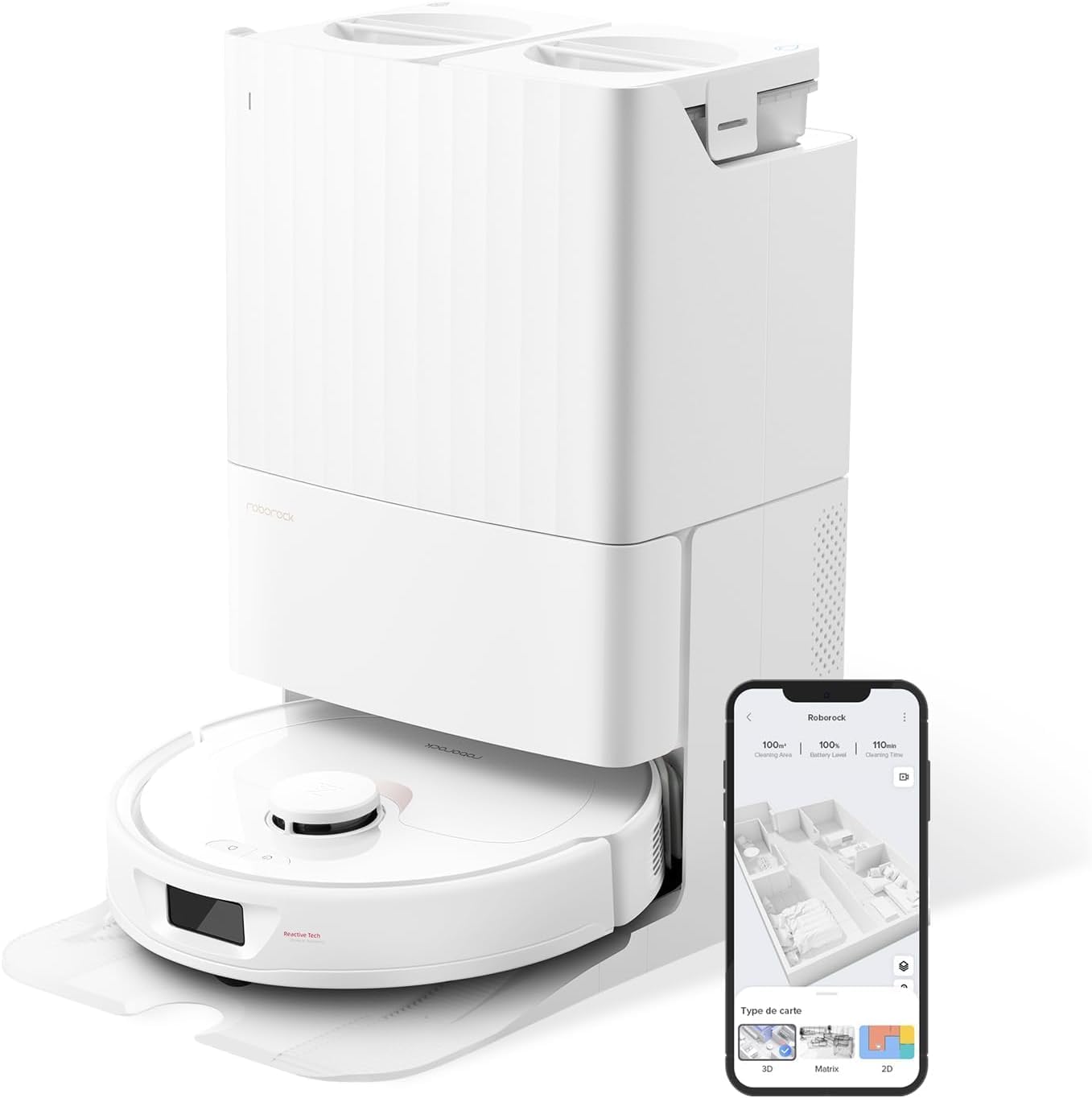 Robot aspirador Roborock Q Revo con su base de autovaciado y autolimpieza de mopas.